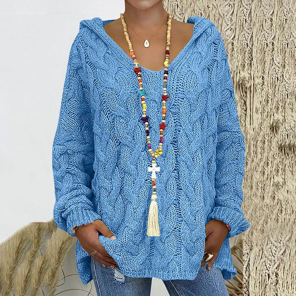 Women's Casual Fashion Sweater Knitting Pullover Loose Hooded Sweater