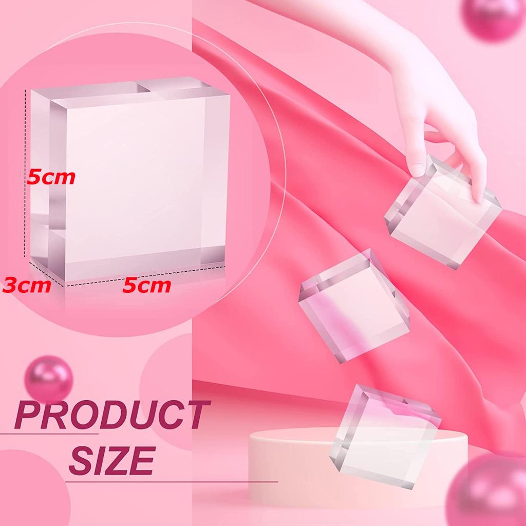4PCS Acrylic Square Display Block 5x5x3cm Clear Polished Cube Acrylic Jewelry Display Stand Ring Showcase Display Holder Base