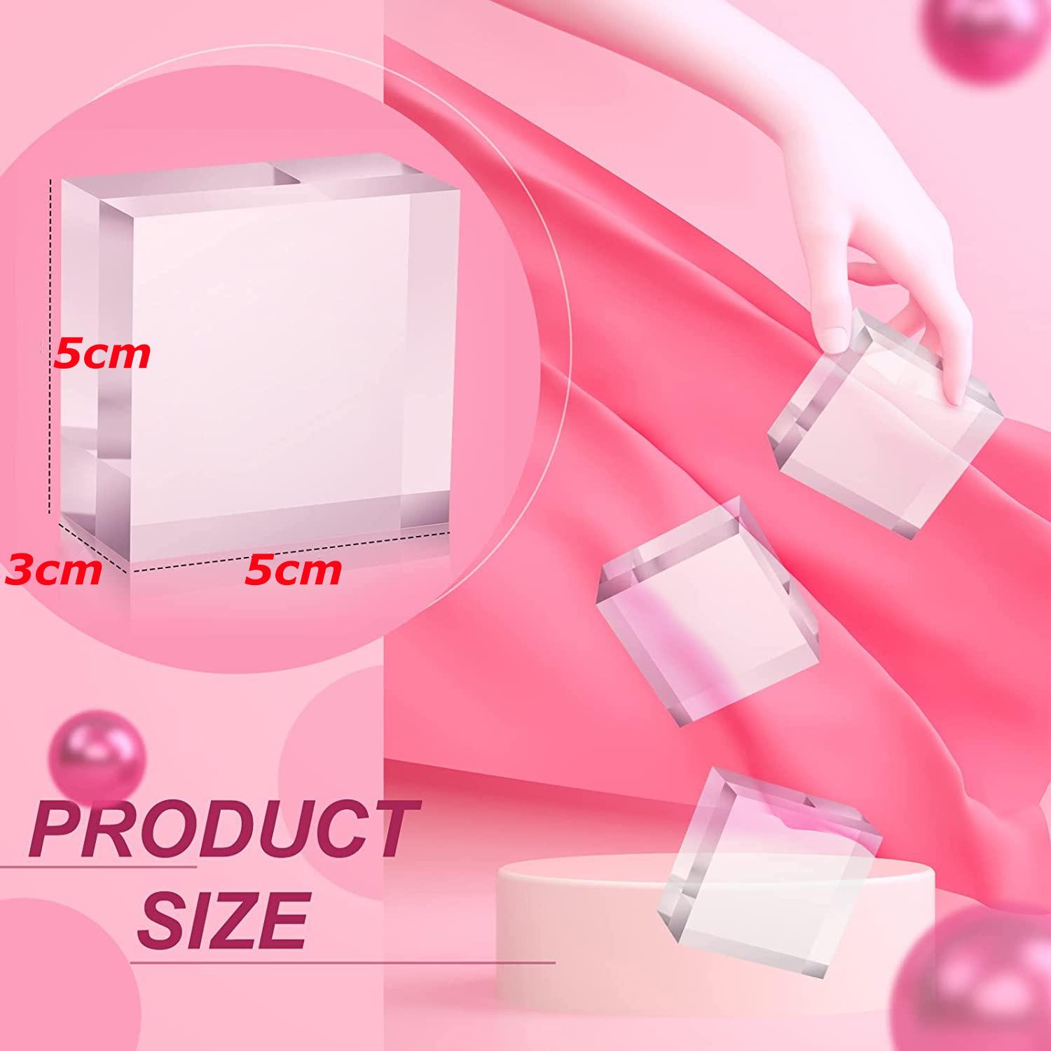 4PCS Acrylic Square Display Block 5x5x3cm Clear Polished Cube Acrylic Jewelry Display Stand Ring Showcase Display Holder Base