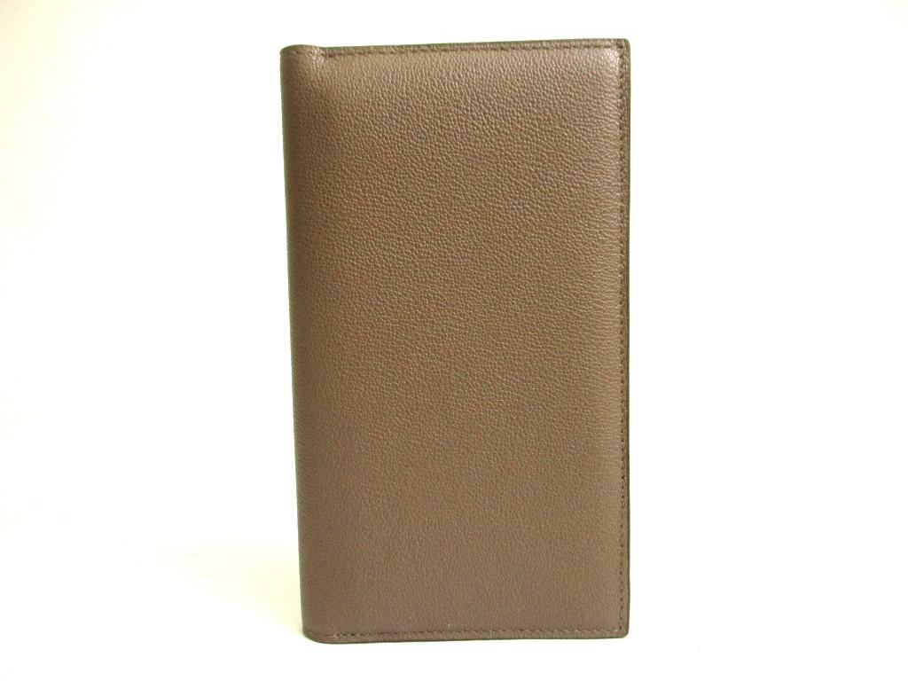 Authentic BVLGARI Man Khaki Leather Flap Long Wallet #a762  Refurbished