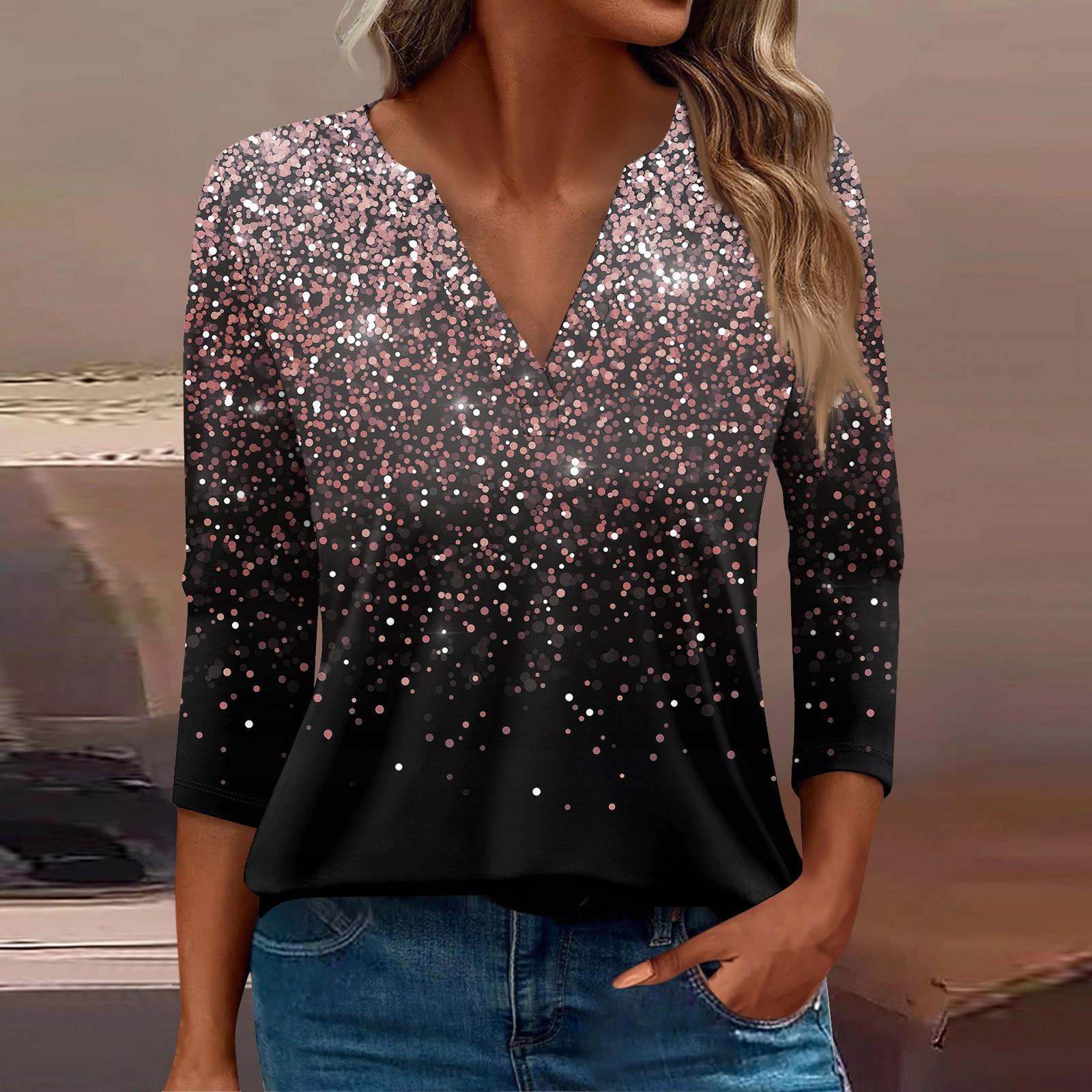 

Жен. Футболка Футболка С принтом Пуговицы Рукав 3/4 Повседневные Выходные Мода Классический Классический V-образный вырез Обычный Верх XL розового золота