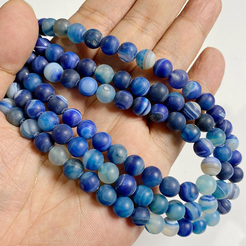 6 8 10 MM  Matte Natural Stone Beads Polished Blue Stripes Agates Stone Beads Diy Spacer Loose Beads for Jewelry Making Bracelet
