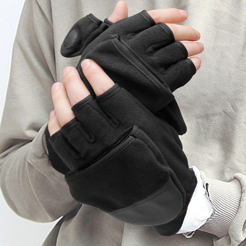 Warm Men Winter Fliptop Gloves Fingerless Convertible Cycling Photograph Mittens