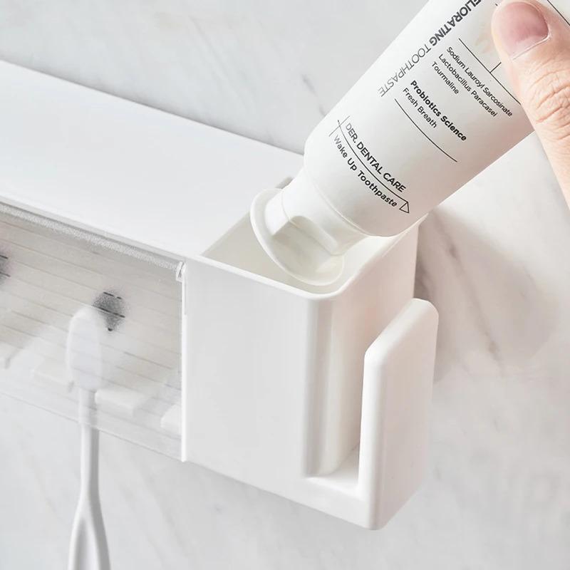 Badezimmerregale Wandmontage Zahnbürsten-Zahnpasta-Halter Saugknopf Aufbewahrungsregal Toilettenartikel-Organizer Badezimmerzubehör