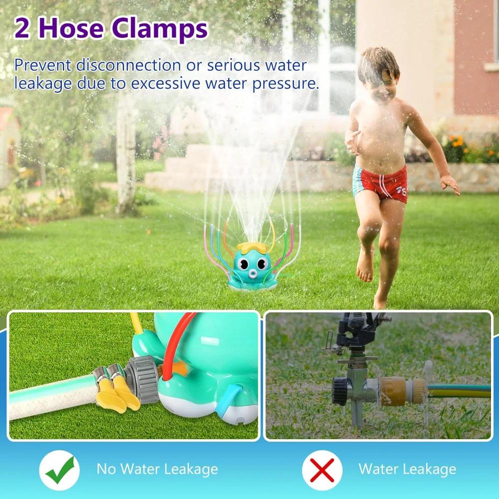Octopus Water Spray Sprinkler for Kids Outdoor Sprinklers Summer Octopuses Toys with 8 Wiggle Tubes and 2 Hose Clamps