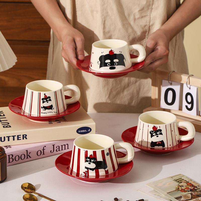 Schnauzer's High Value Coffee Cup Saucer Holiday Souvenir Set Cartoon Puppy Ceramic Cup Water Cup Event Gift
