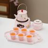Women's Pink Ceramic Gongfu Tea Set with Teacup, Saucer, and Floral Handle Pot