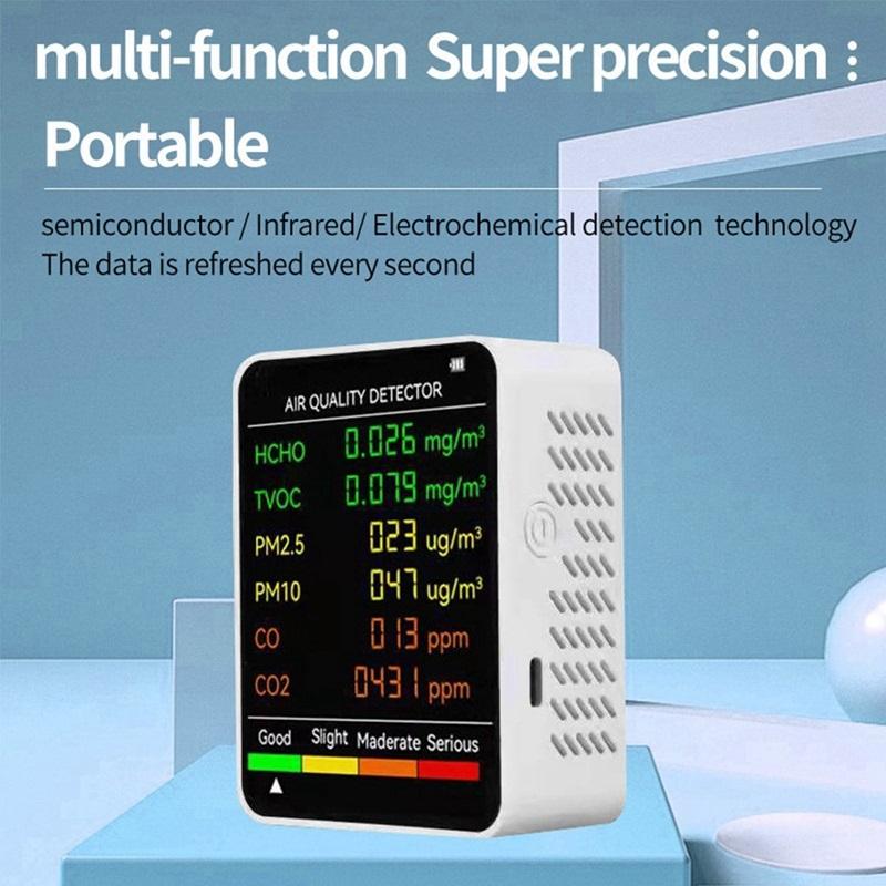6-in-1 PM2.5 PM10 HCHO TVOC CO CO2 Luftqualitätsdetektor CO CO2 Formaldehyd-Monitor Haus-Büro Luftqualitätsprüfer