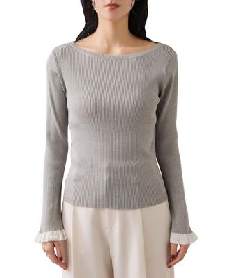 [BIS] Lace-knit Pullover with Cuffs, Light Gray (08) F