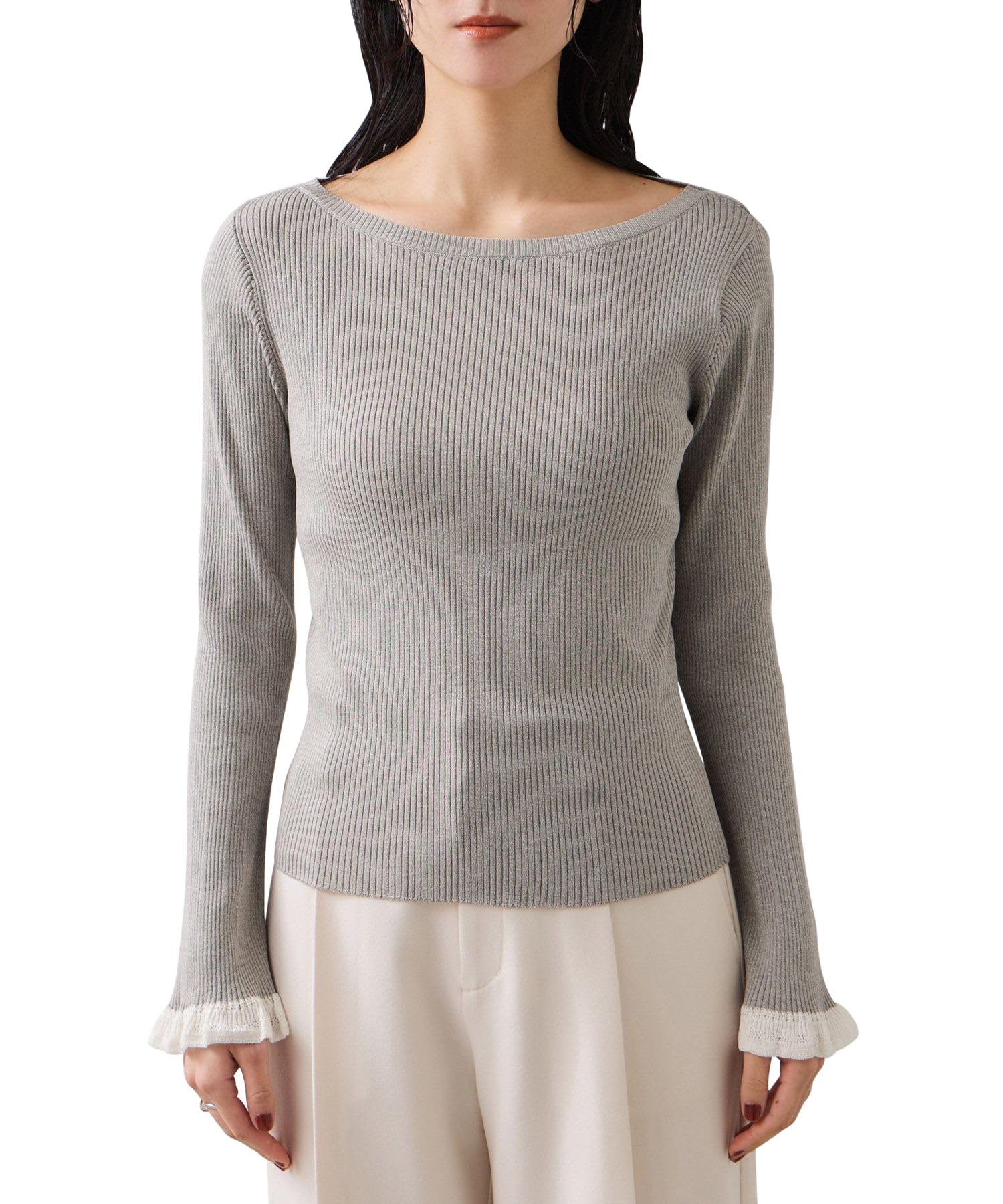 

[BIS] Lace-knit pullover with cuffs, light gray (08) F