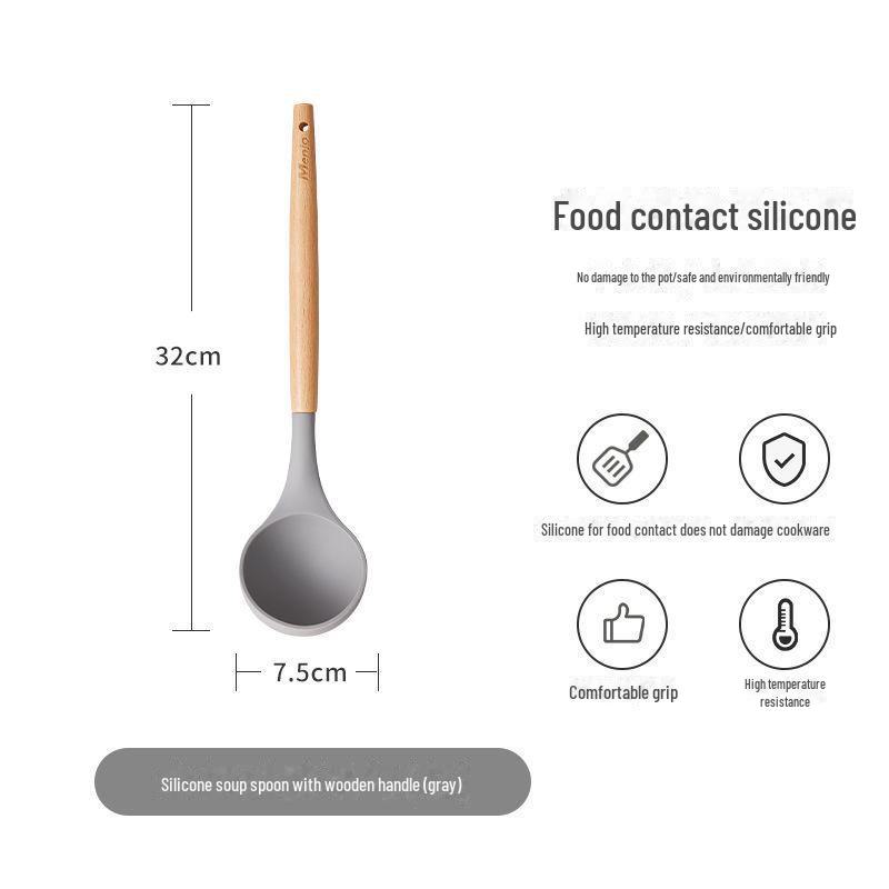 Üç Parçalı Mutfak Gereçleri Seti: Ahşap Saplı Silikon Kaşık ve Yapışmaz Spatula Yemek Pişirmek İçin