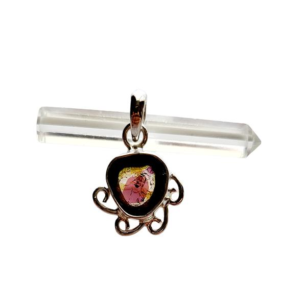 Natural Red Watermelon Tourmaline Gemstone 925 Sterling Silver Pendant, Gift029