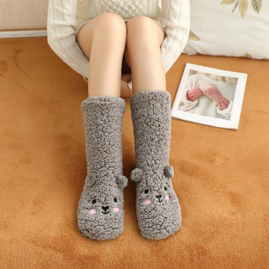 Calzini Pantofola Orsetto Morbidi Calze Animali Carini in Peluche Spesso con Orecchie d'Orso Calde Invernali Antiscivolo per Casa Camera da Letto Soggiorno