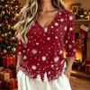 Women's Casual Christmas Print V-Neck Three-Quarter Sleeve T-Shirt Top
