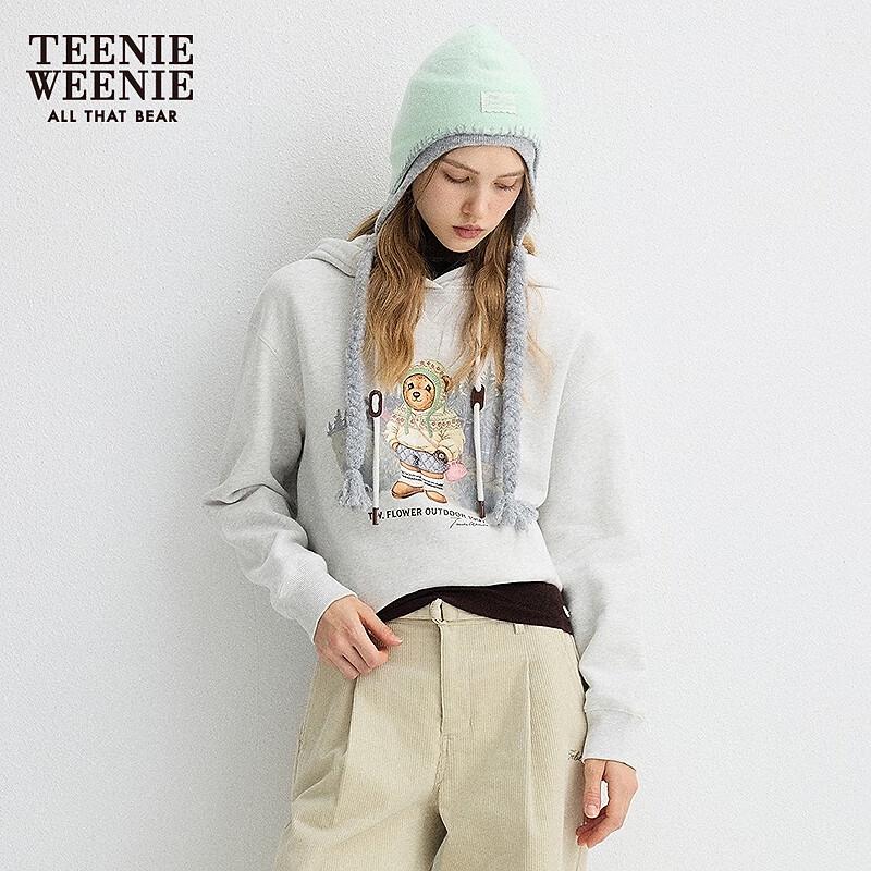 Teenie Weenie Women's 2025 Fall Hooded Bear Embroidered Sweatshirt