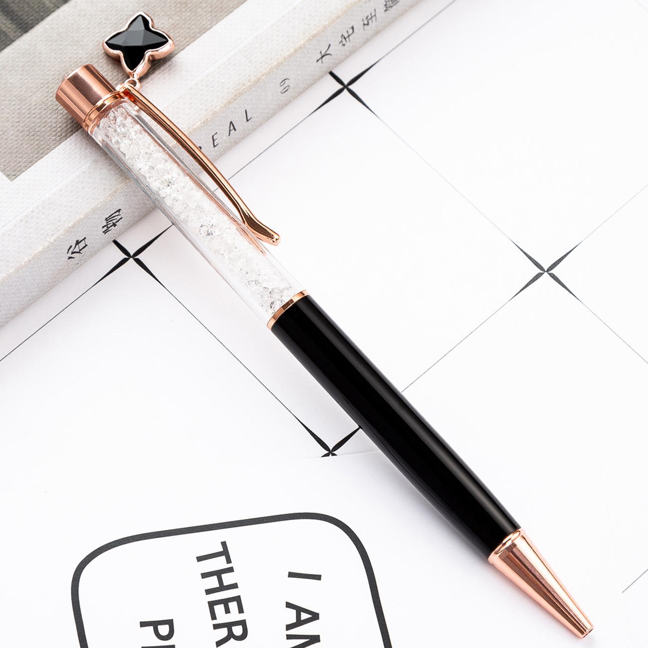 

1 шт., шариковая ручка, школьные принадлежности, канцелярские принадлежности, офисные металлические кристаллы, вращающийся люксовый бренд, высокое качество, медсестра, бриллиант, розовое золото, клевер Ink Color:Black