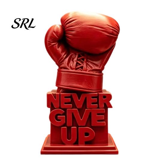 Three-Dimensional Sports Sculpture Never Give Up Boxing Glove Statue, Inspiring 3D-Printed Ornament for Home Office Desk Decor, Motivational красный