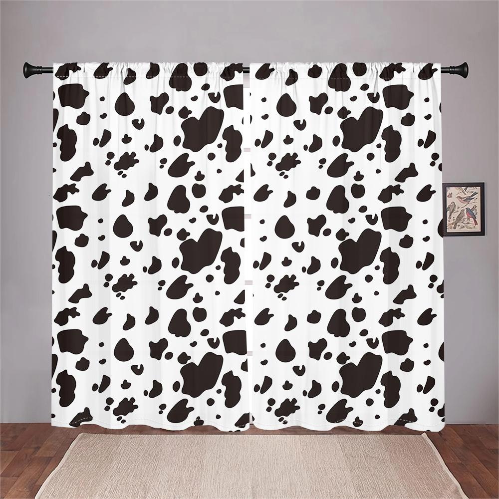 2Pcs Animal Texture Curtains Cow Spots Pattern Living Room Bedroom Kids Room Sunshade Fun Farm Theme Decor Curtains