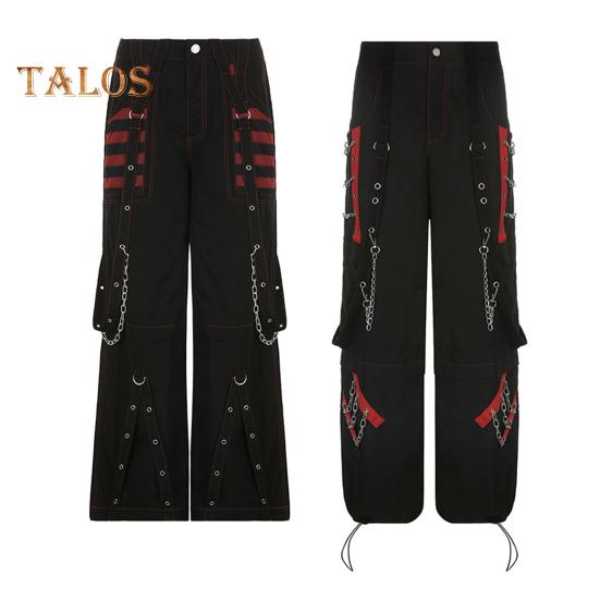 Women Pants High Waist Color Block Wide Leg Casual Trousers Loose Fit Retro Cool Long Pants Streetwear