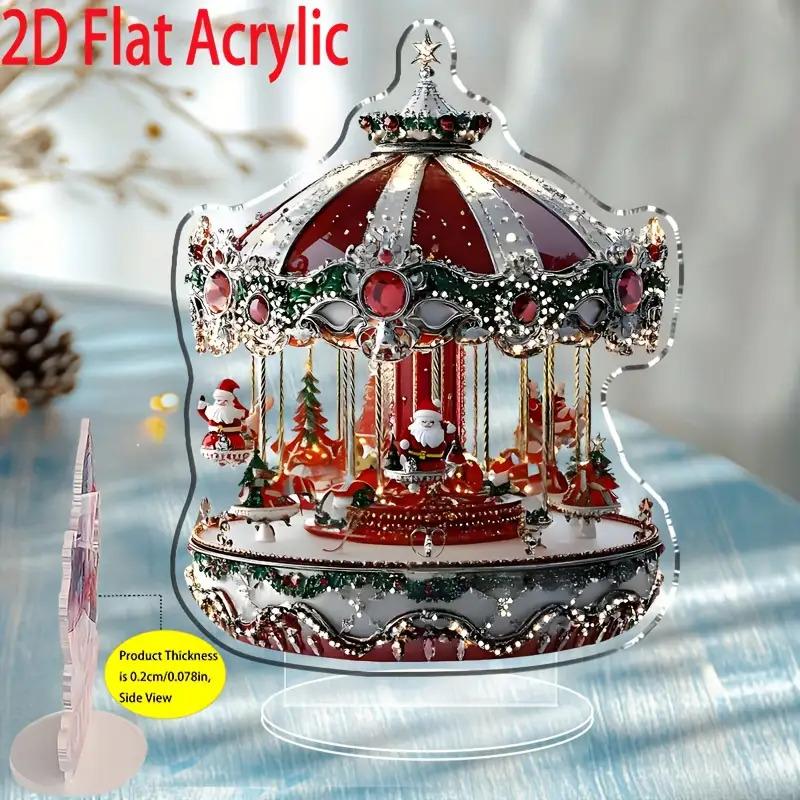 1Pcs Christmas Merry Carousel 2D Christmas Scene Festival Decor Bedroom Office Desktop Ornaments Home Decoration Christmas Gifts