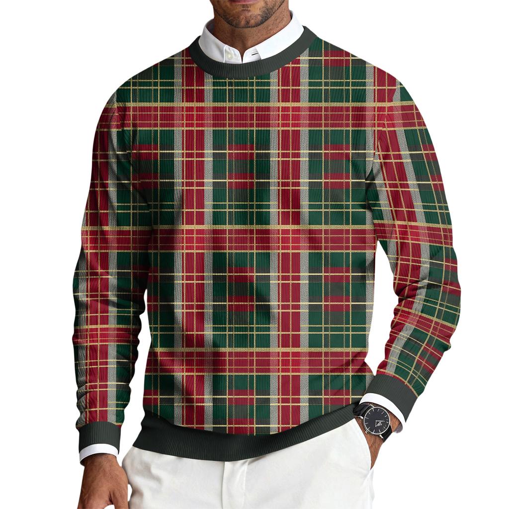 Men's Round Neck Long Sleeve Ribbed Knit Pullover