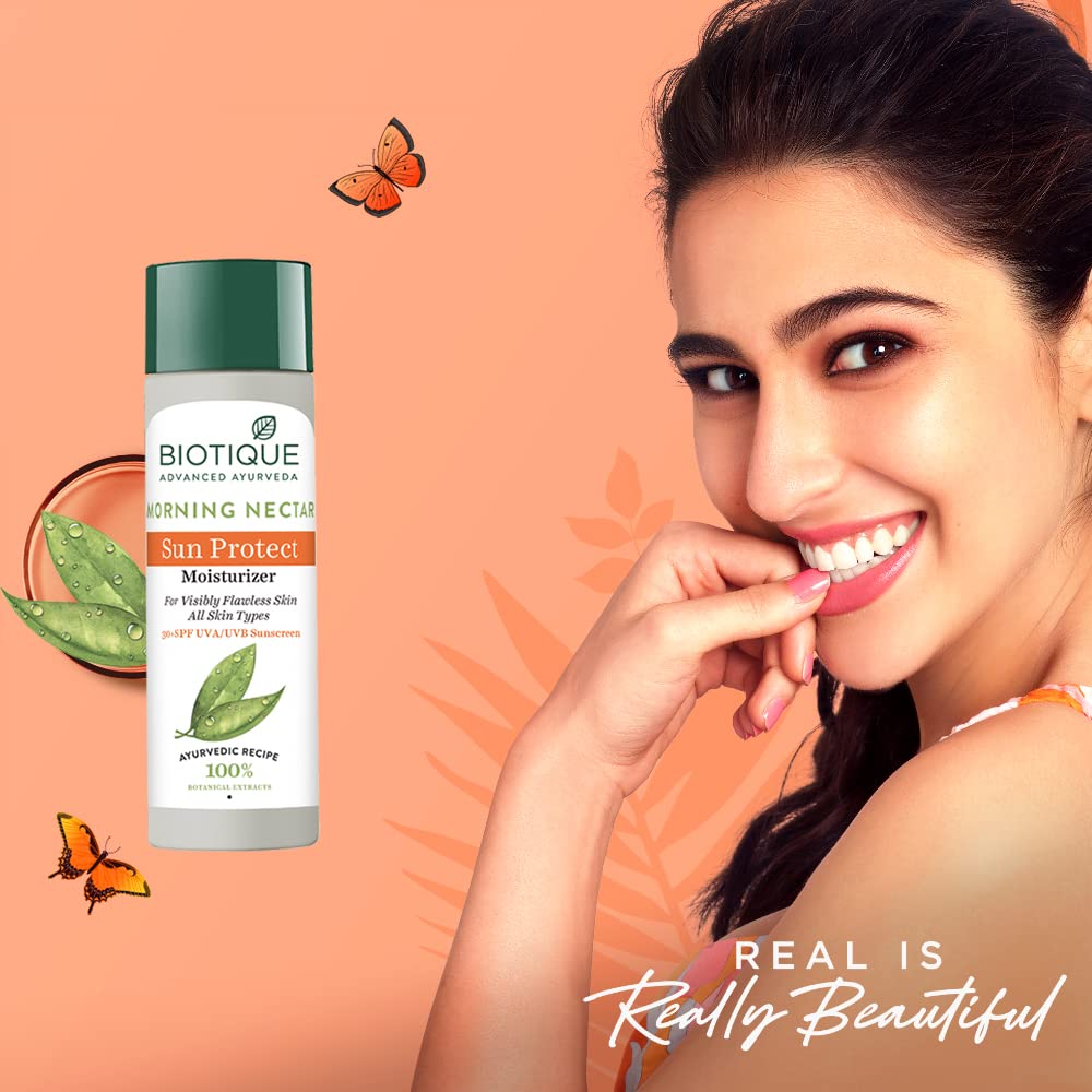 Biotique Morning Nectar SPF 30 Sunscreen Moisturizer – Wild Turmeric & Neem for Flawless Skin – 120 ml