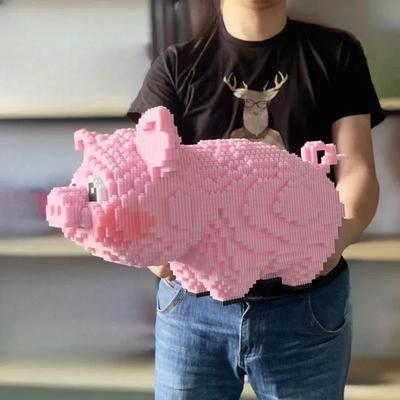 Modelo 3D DIY Mini Bloques de Diamante Ladrillos Construcción Mundo Animal Cerdo Sonriente Rosa Cerdito Sentado Mascota Muñeca Juguete para Niños Regalo