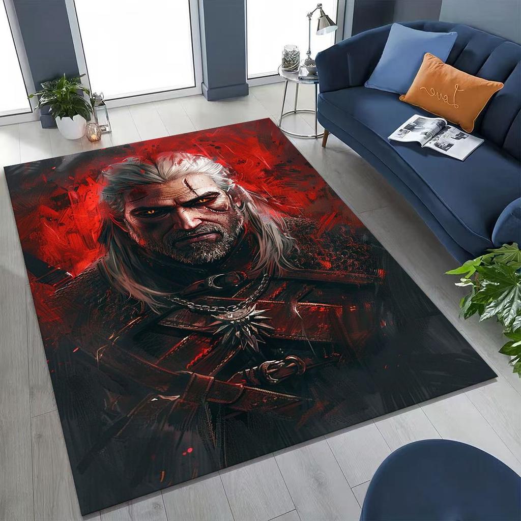 3D The W-Witcher Geralt Games Cartoon Rug for Bedroom Living Room Sofa Home Doormat Decor, Large Kid Play Non-slip Floor Mat