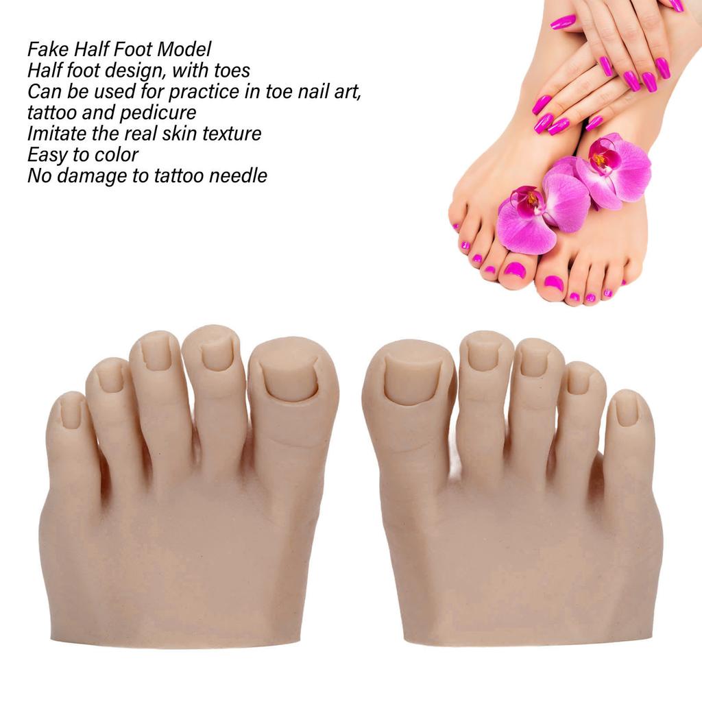 Practice Silicone Foot Model 1 Pair Nail Art Training Display Fake Half Foot Model Pedicure Tattoo Practice