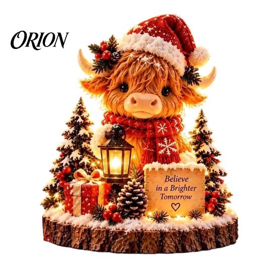 Resin Christmas Micro Landscape Lighted Ornament, Night Light, Decorative Figurine with Desktop Decorations LED Light for Bookshelf and Holiday