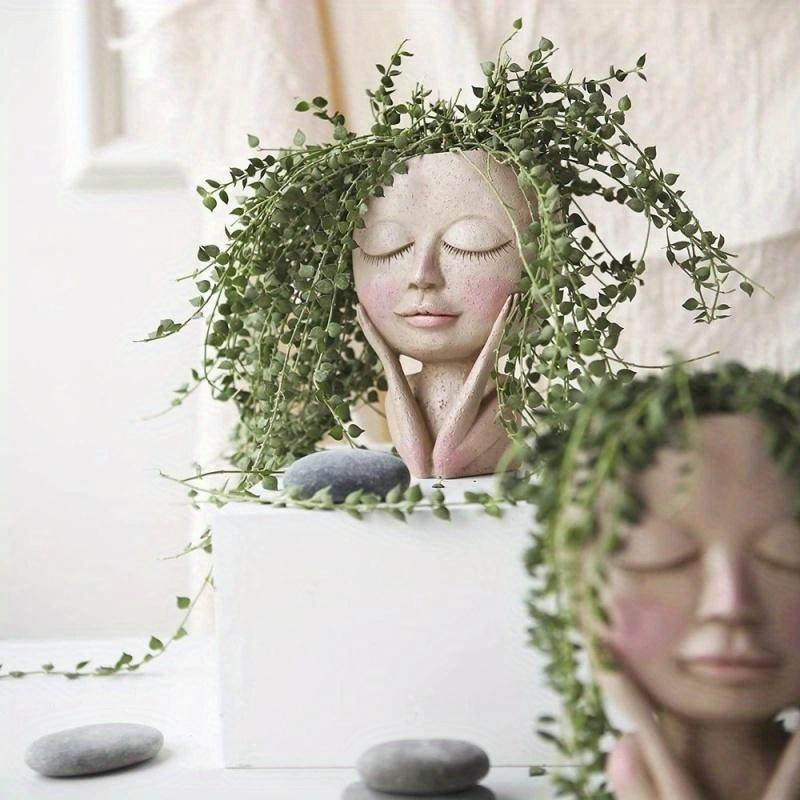 Face Flower Pot Head Planter Pot Succulent Planter Resin Decor W/ Drainage Hole