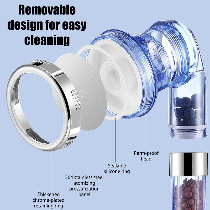 Showerhead 3-speed Adjustment Portable Shower Filter Negative Ion Stone Shower for Bathroom Items Bath Accessories Showers Parts
