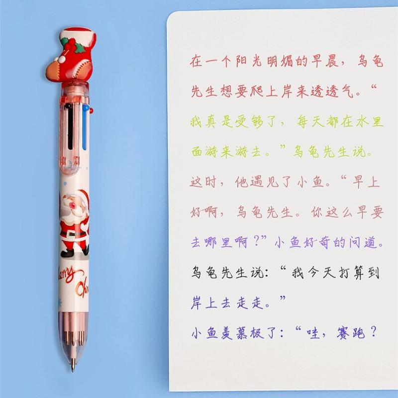 10 Colors Random Christmas Ballpoint Pen Cute Santa Claus Multicolor Marker Pens For Kids Stationery Gift