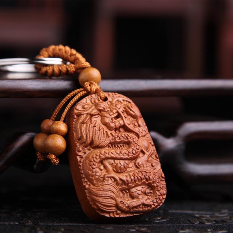 Peach Wood Qi Nan Car Keychain Pendant - Safe Trip Gift for Women