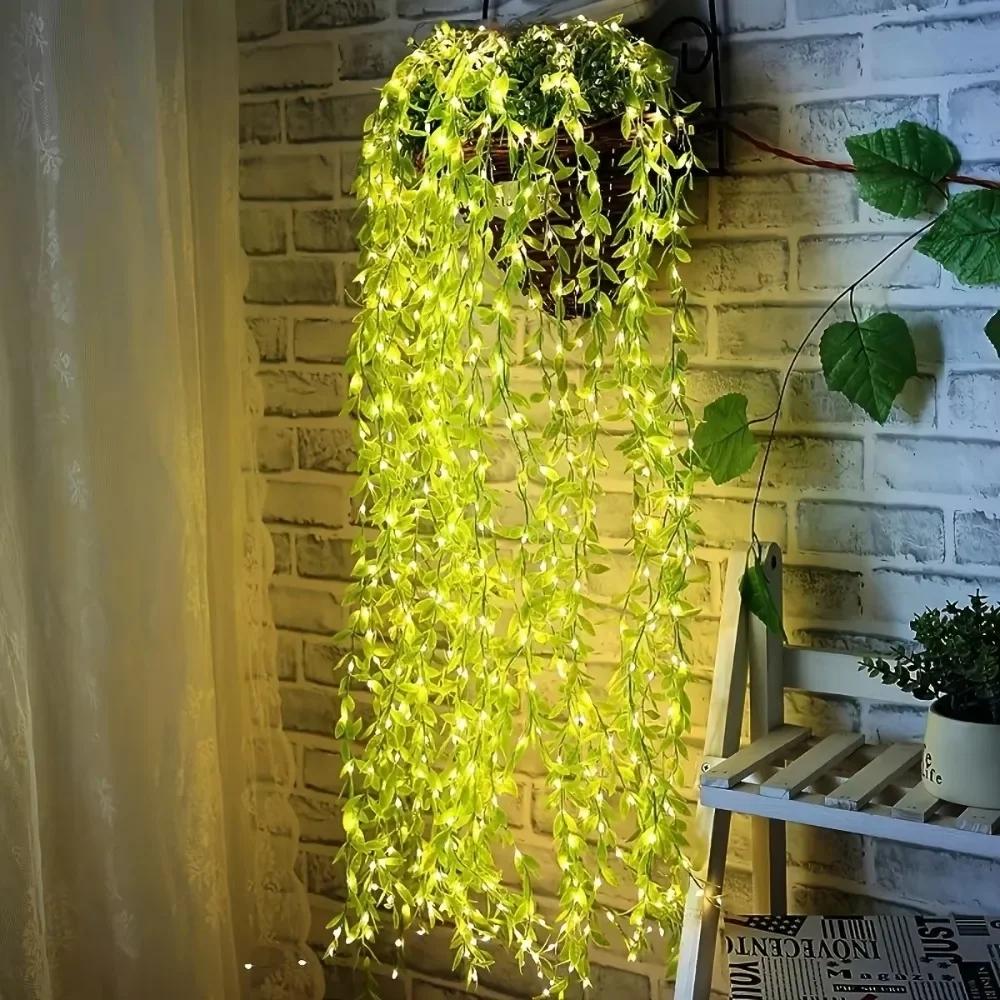 Battery Ivy Vines Fairy String Lights Willow Curtain Lamp DIY LED Light Imitation Leaf Artificial Leaf Copper Wire Light