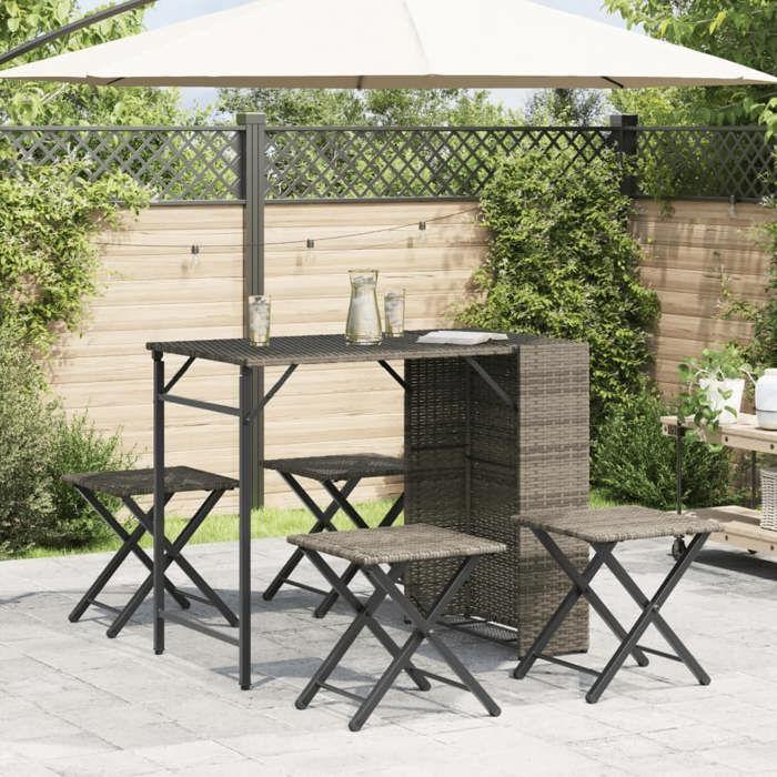 VidaXL Ensemble à manger de jardin 5 pcs pliable gris résine tressée , ensemble à manger d'extérieur, ensemble de meubles de 365946