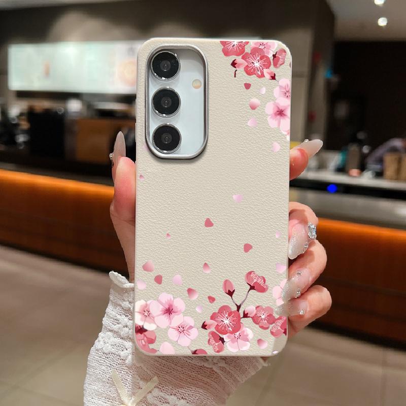 

Для Samsung S25 Ultra S24 FE S23 S22 S21 A56 A36 A16 A55 A15 Чехол Сакура Цветочный Принт Мягкий Ударопрочный Тонкий Матовый ТПУ Кожаная Текстура Чехол для Телефона Samsung A52 / A52S розовый/бежевый