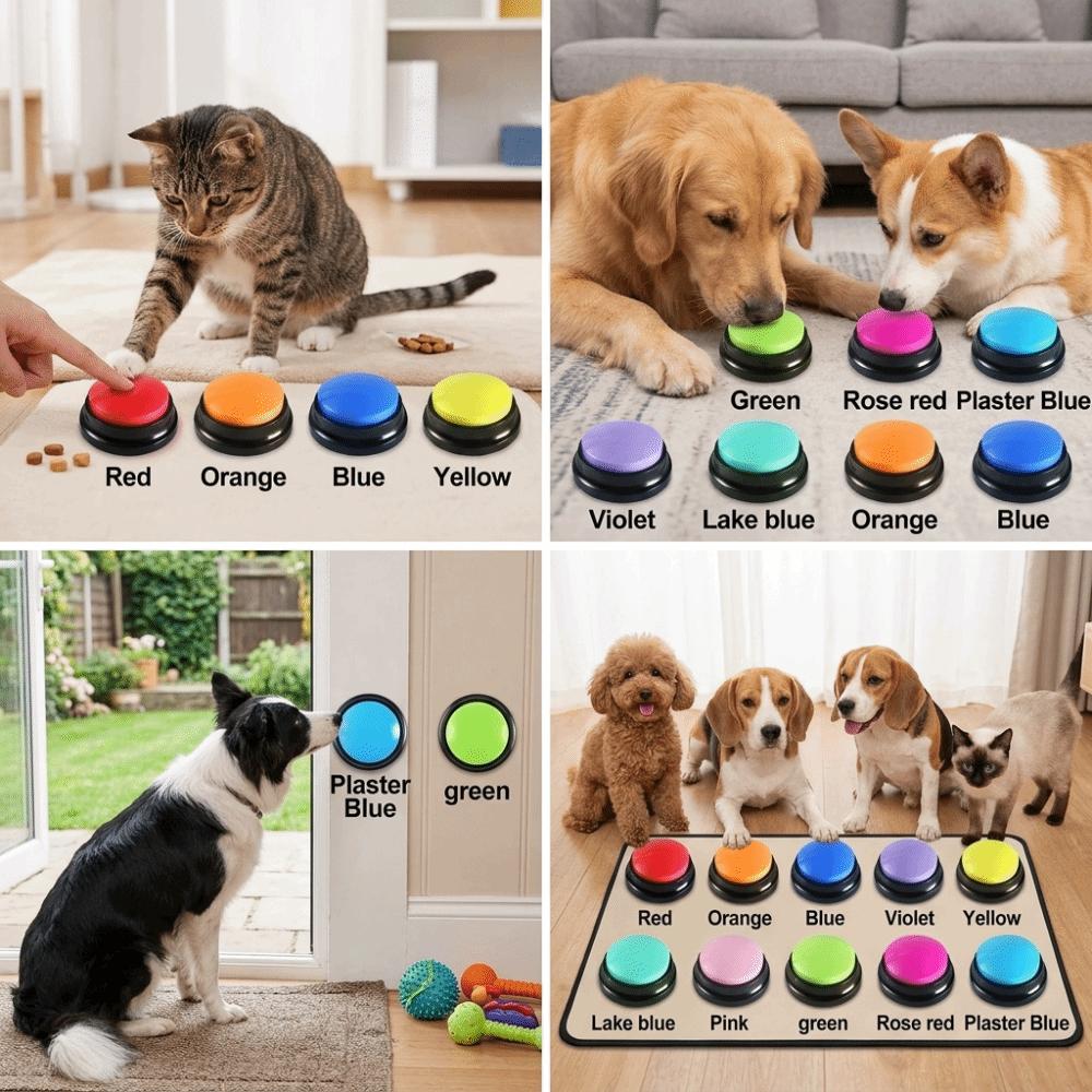 Portable Pet Communication Button Round Battery Powered Voice Training Toy Bright Color Reusable Recording Sound Box