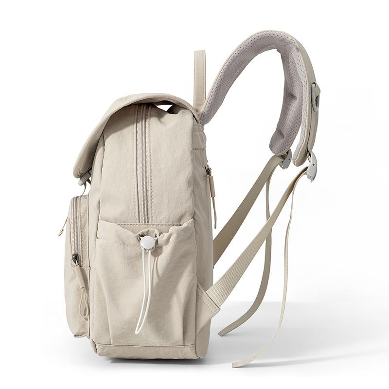 Solid Color Flap Backpack with Front Zipper Pocket Top Handle Adjustable Straps Casual School Daypack