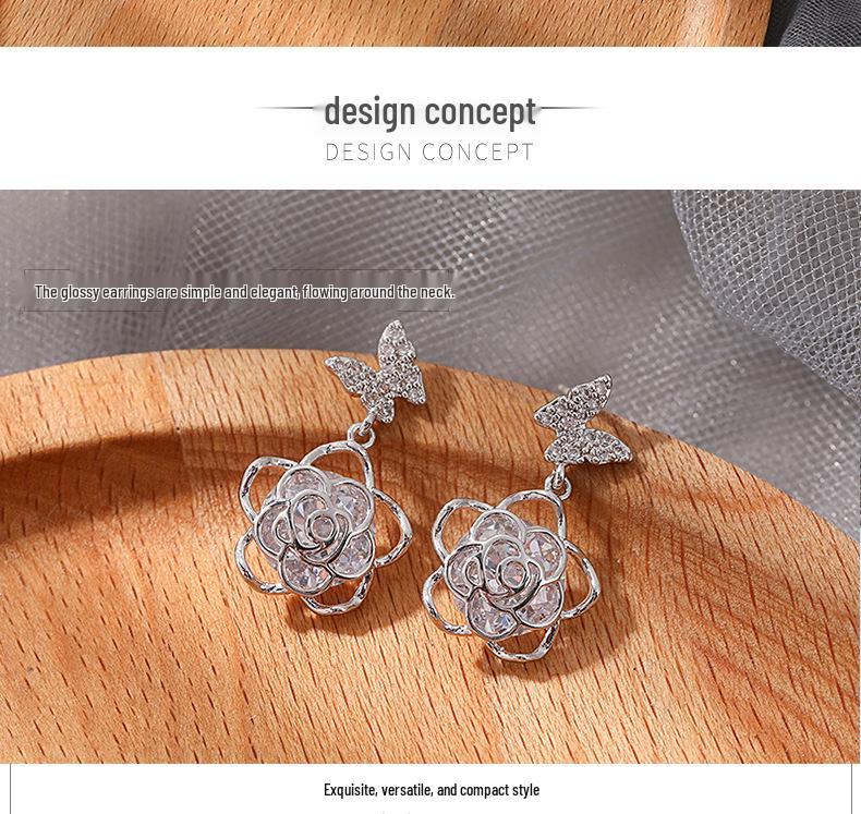 925 Sterling Silver Korean Style KT Cat Sparkling Dangle Stud Earrings for Women