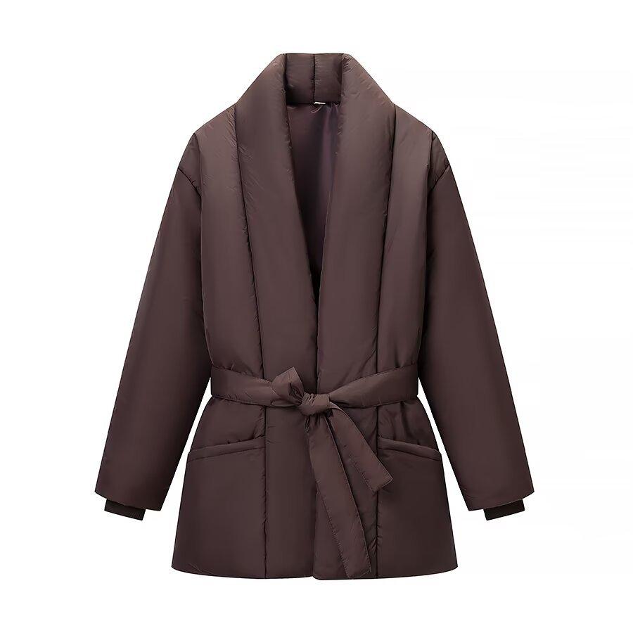 European and American style, new women's clothing, versatile, fashionable, solid color lace-up loose warm cotton clothes