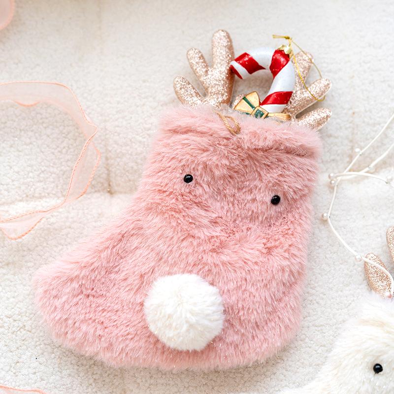 1 Stück Weihnachtsdekoration Rosa Mädchenherz Weihnachtsgeschenke Plüsch Süßigkeitentüte Rentier Süßigkeitentüte Geschenktüte