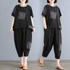 Women T-Shirt Pants Suit O Neck Elastic Waist Short Sleeves Loose Letter Print Summer Ladies Tee Sweatshirt Top Cropped Harem Trousers Kit Daily Wear