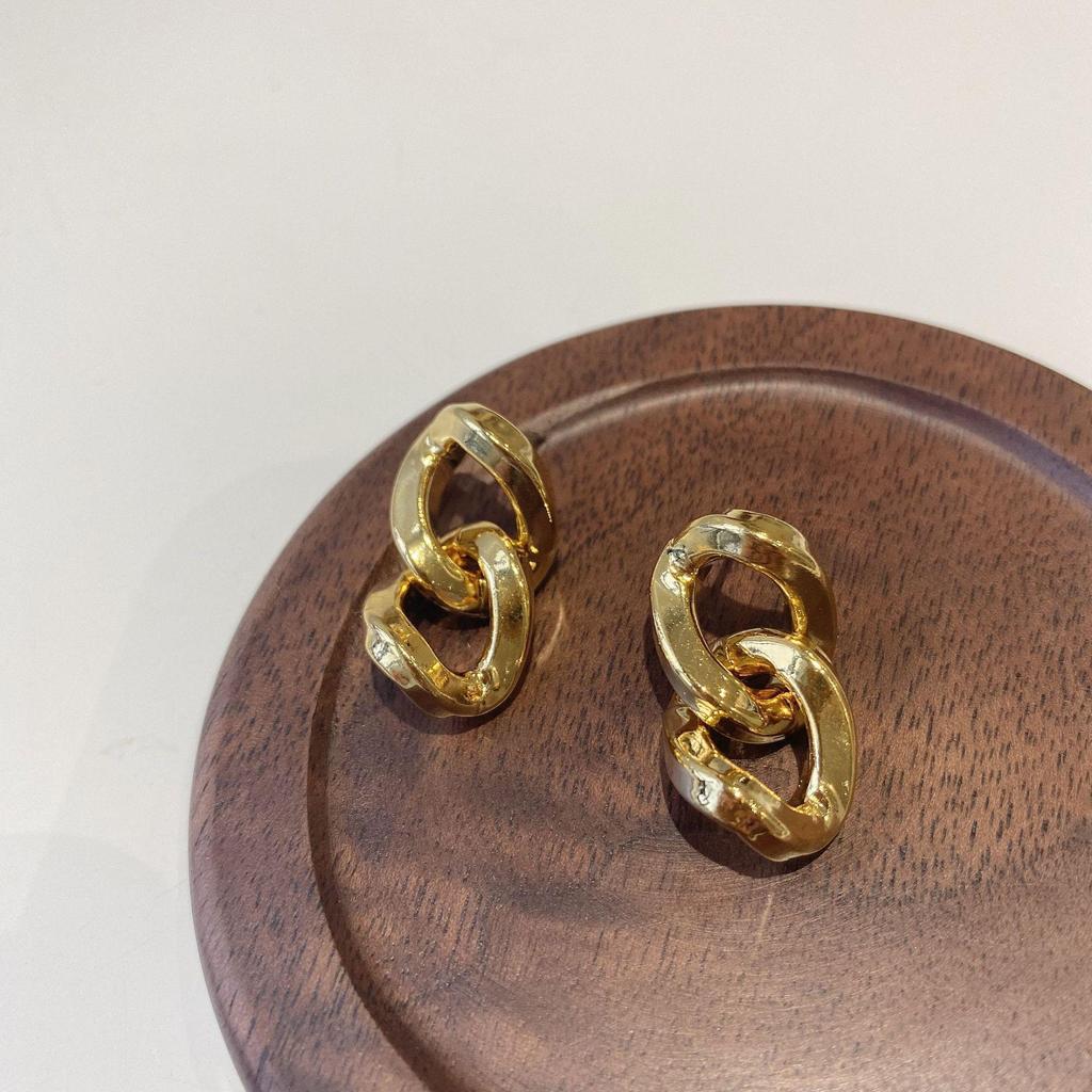 Elegant Geometric Hollow Chain Stud Earrings: Retro Fashion, 925 Sterling Silver, Artistic & Cool Women's Jewelry
