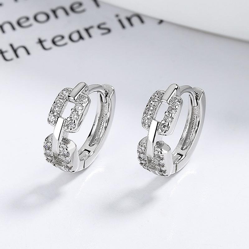 Geometric Chain Ear Buckle Women's Summer Earrings with Diamonds Trendy Simple Versatile Earrings