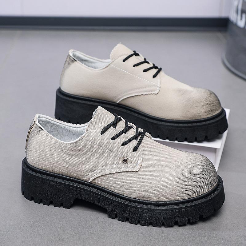 Men'S Original Design Derby Shoes Round Toe Chunky Platform Height Increase Breathable British Style Comfortable Casual Shoes