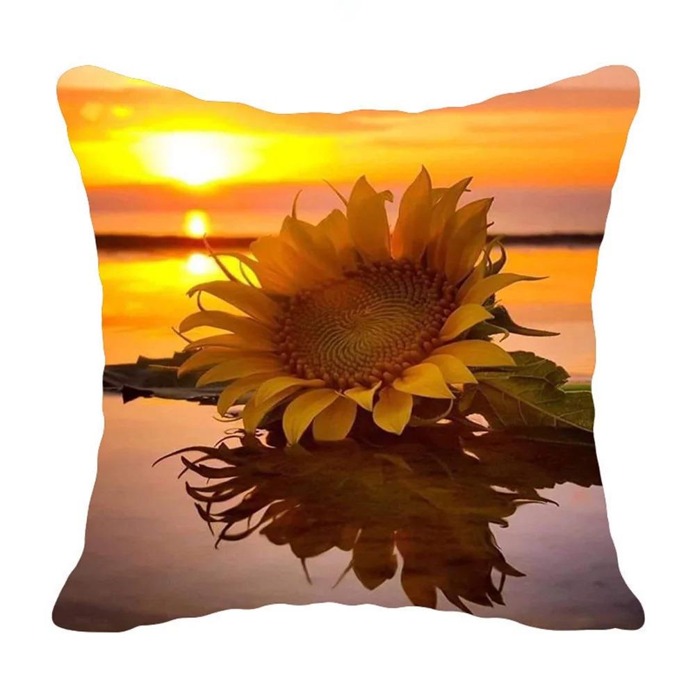 Sunflower Print Pillowcase Office Living Room Home Pillowcase Car Ornaments
