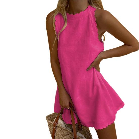 Office Lady Dress Solid Color Wavy Edge Summer Sweet Slim-fitting Mini Dress for Daily Wear