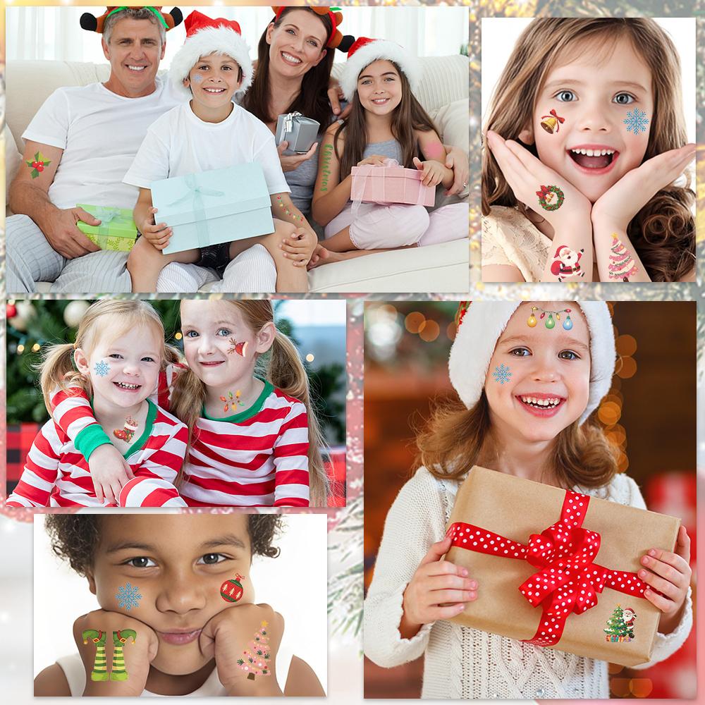 10sheets Cartoon Christmas Day Tattoo Stickers For Face Arm Body Temporary Fake Waterproof Tattoo Stickers Kids Festival Gifts
