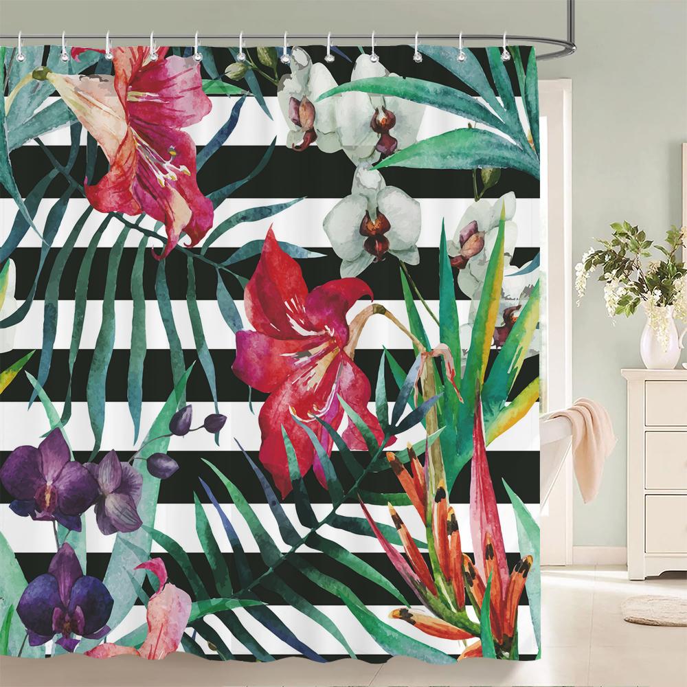 Fresh Pineapple Flower Tropical Green Plants Shower Curtain 3D Bath Screen Waterproof Fabric Bathroom Decoration Shower Curtains
